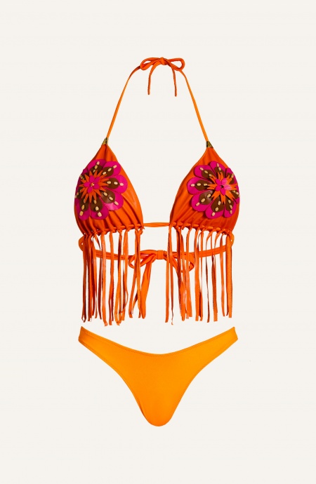 Bikini Triangolo Imbottito Slip Sgambato Frange Alcantara E Fiore Ricamato Pin-Up Stars - 3