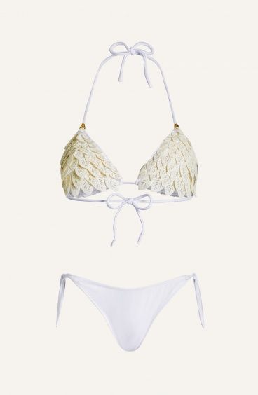 Bikini Triangolo Imbottito Foglie Laser Eco-Pelle Slip Brasiliana Tinta Unita Pin-Up Stars - 1
