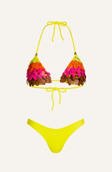 Bikini Triangolo Imbottito Foglie Laser Eco-Pelle Slip Sgambato Tinta Unita Pin-Up Stars - 1