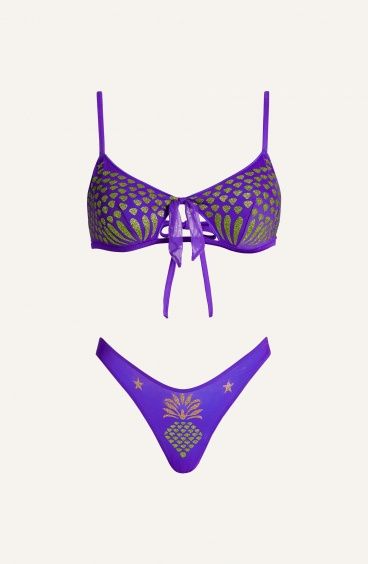 Bikini Fascia Slip Sgambato Tulle Stampa Ananas Lurex Pin-Up Stars - 1