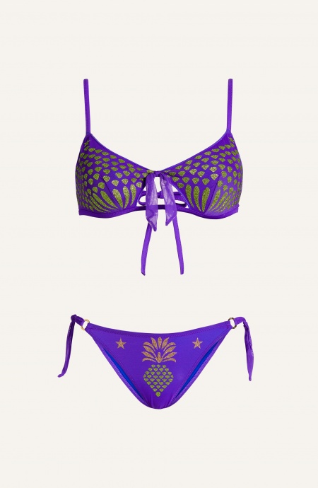 Bikini Fascia Slip Fiocchi Tulle Stampa Ananas Lurex Pin-Up Stars - 2