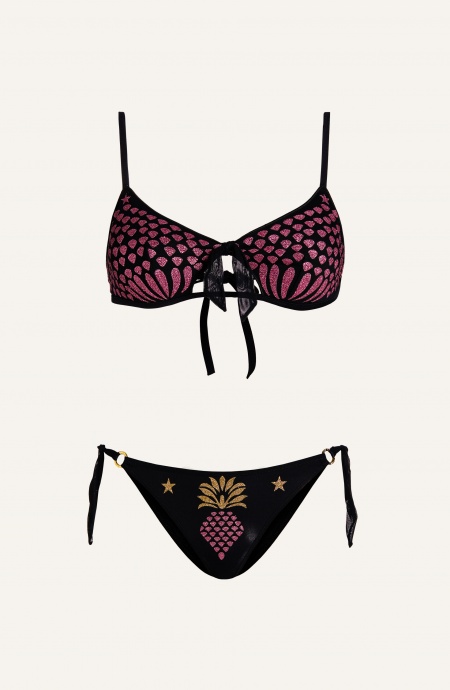 Bikini Fascia Slip Fiocchi Tulle Stampa Ananas Lurex Pin-Up Stars - 3
