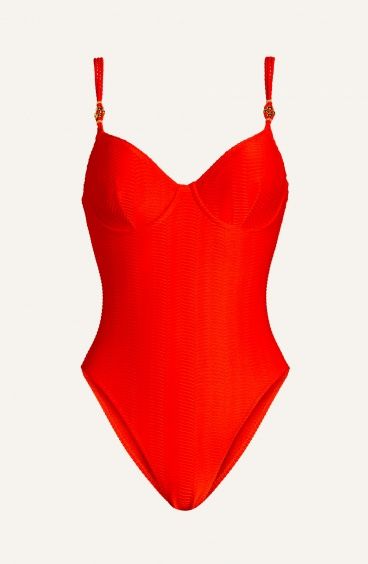 One-piece Underwire Swimsuit Solid Color Ruffles Pin-Up Stars - 1