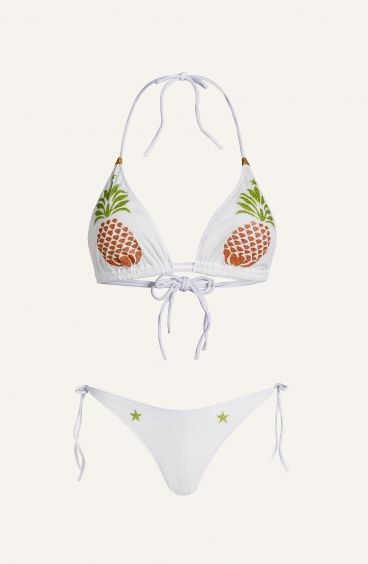 Bikini Triangolo Imbottito Slip Brasiliana Tulle Stampa Ananas Lurex Pin-Up Stars - 17