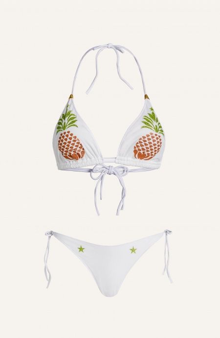 Bikini Triangolo Imbottito Slip Brasiliana Tulle Stampa Ananas Lurex Pin-Up Stars - 17