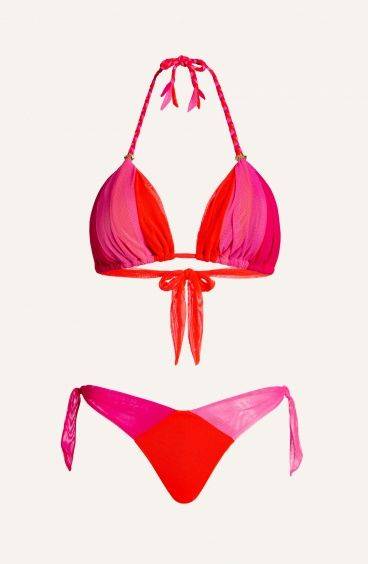 Bikini Triangolo Imbottito Slip Sgambato Fiocchi Tricolor Tulle e Lycra Bikini Triangolo Imbottito Slip Sgambato Fiocchi Tricolor Tulle e Lycra Pin-Up Stars - 1