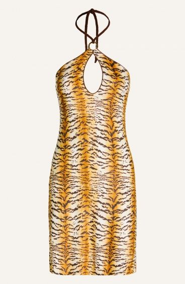 Dress Mono Shoulder Simil Suade Tiger Print Pin-Up Stars - 1