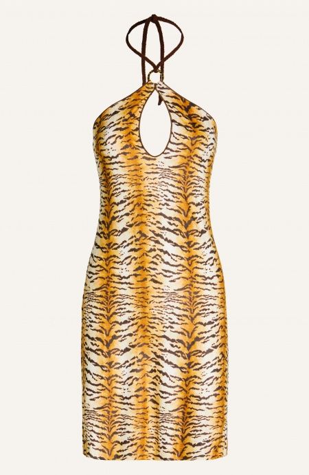 Dress Mono Shoulder Simil Suade Tiger Print Pin-Up Stars - 1