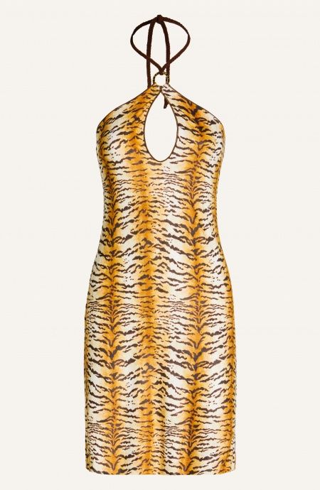 Dress Mono Shoulder Simil Suade Tiger Print Pin-Up Stars - 1 Dress Mono Shoulder Simil Suade Tiger Print Pin-Up Stars - 1