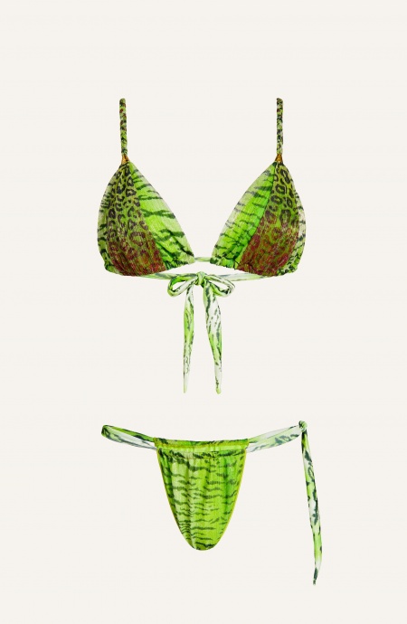 Bikini Triangolo Imbottito Slip Scorrevole Crepon Lamè Stampa Tigre Pin-Up Stars - 1 Bikini Triangolo Imbottito Slip Scorrevole Crepon Lamè Stampa Tigre Pin-Up Stars - 1