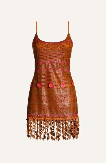 Abito Eco-Pelle Ricamo Fiori E Tagli Laser Pin-Up Stars - 1