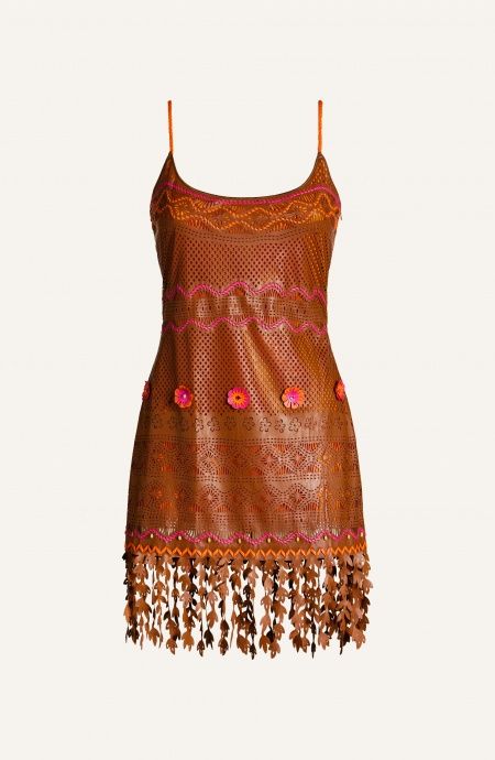 Abito Eco-Pelle Ricamo Fiori E Tagli Laser Pin-Up Stars - 1