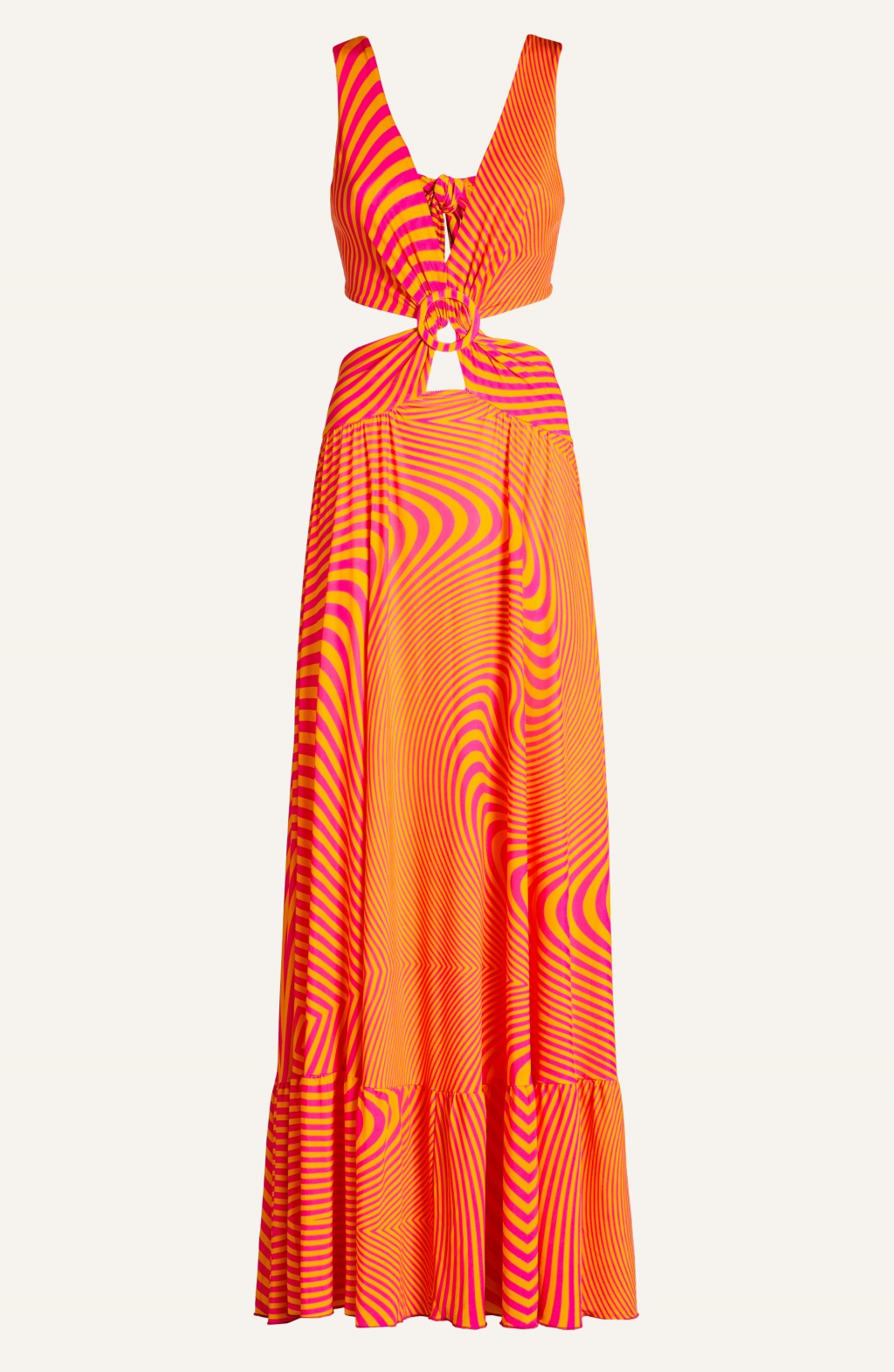 Vestito Lungo Jersey Stampa Optical Taglia L Colore Arancio