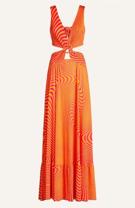Long Dress Jersey Print Optical Pin-Up Stars - 1 Long Dress Jersey Print Optical Pin-Up Stars - 1
