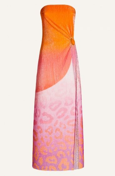 Abito Lungo Off-Shoulders Con Anella Crepon Lamè Stampa Macula Degradé Pin-Up Stars - 1