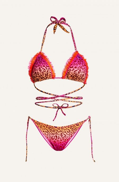 Bikini Triangolo Imbottito Con Rouge Slip Brasiliana Lycra Stampa Macula Pin-Up Stars - 1