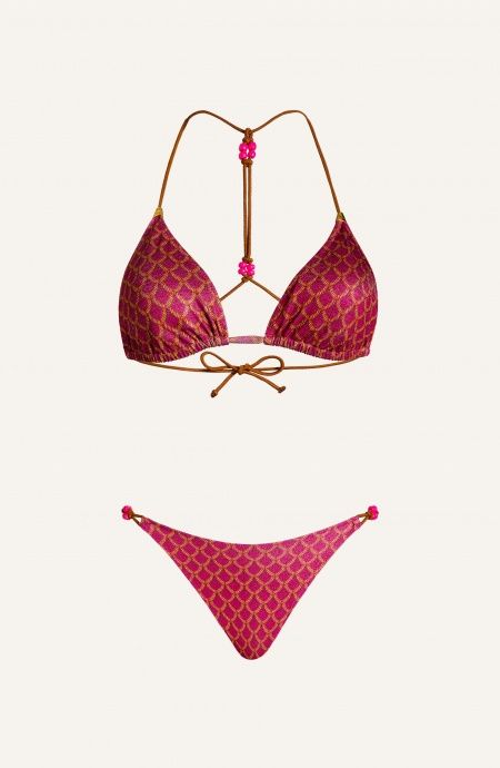 Bikini Triangolo Imbottito Slip Fiocchi Crepon Lamè Squame Pin-Up Stars - 21