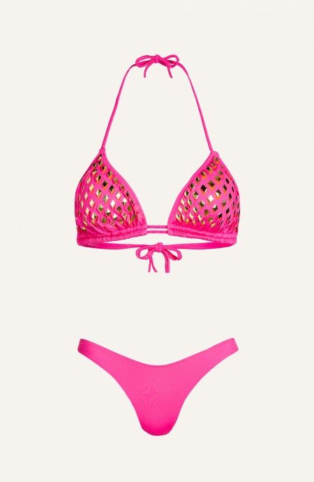 Bikini Triangolo Imbottito Specchietti Laser Slip Fiocchi Tinta Unita Pin-Up Stars - 32