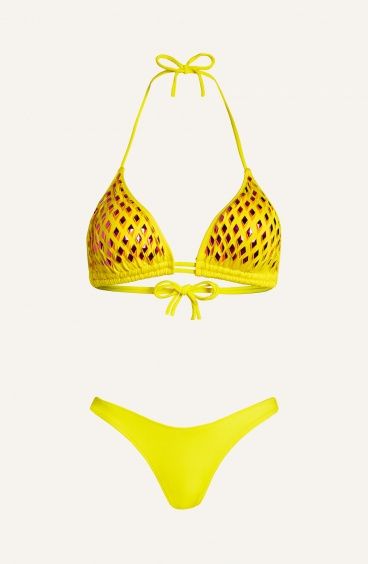 Bikini Triangolo Imbottito Specchietti Laser Slip Fiocchi Tinta Unita Pin-Up Stars - 26