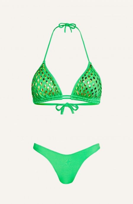 Bikini Triangolo Imbottito Specchietti Laser Slip Fiocchi Tinta Unita Pin-Up Stars - 48