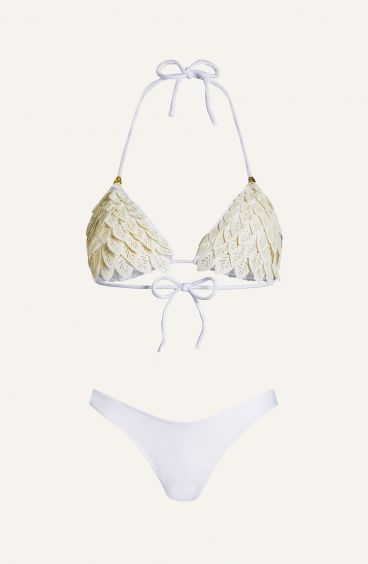 Bikini Triangolo Imbottito Foglie Laser Eco-Pelle Slip Brasiliana Tinta Unita Pin-Up Stars - 35