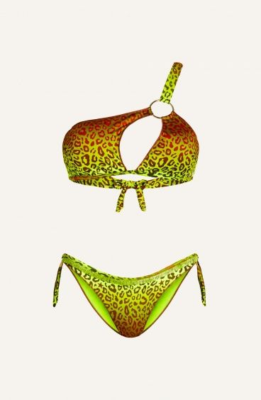 Bikini Brassiere Con Anella Slip Brasiliana in Lycra Stampa Macula Pin-Up Stars - 4