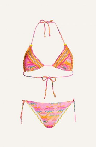 Bikini Triangolo Imbottito Slip Brasiliana Stampa Palmié Passamaneria Poisson D'Amour - 1