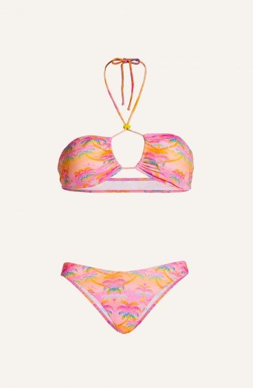 Padded Bandeau Bikini Slip Printed Palmié Poisson D'Amour - 1