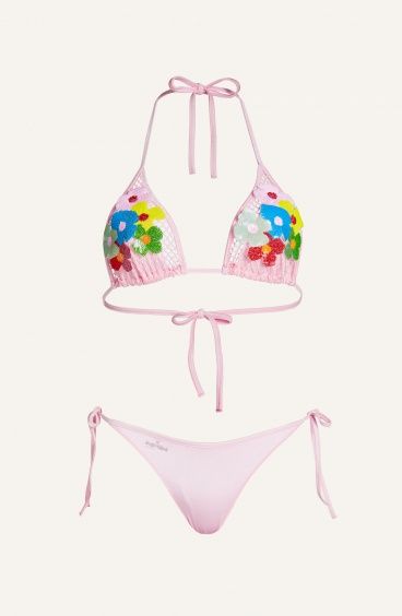 Bikini Triangle Brazilian Mesh Slip Embroidery Flower Sequins Poisson D'Amour - 4