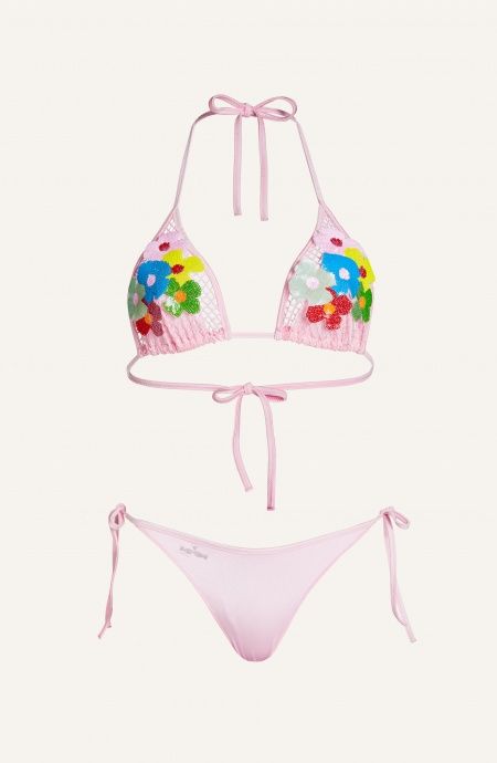 Bikini Triangle Brazilian Mesh Slip Embroidery Flower Sequins Poisson D'Amour - 4