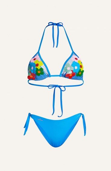 Bikini Triangolo Slip Fiocchi Rete Ricamo Fiore Paillettes Poisson D'Amour - 1