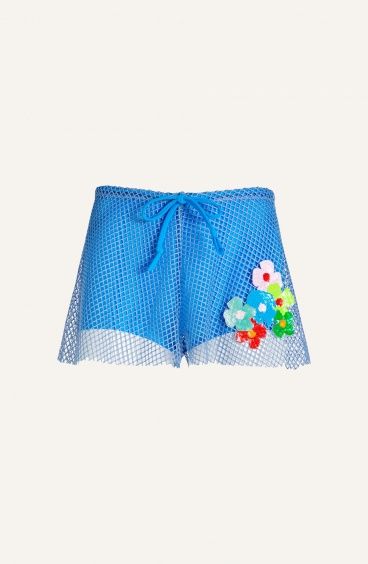 Lurex Mesh Short With Culotte Embroidery Flowers Sequins Poisson D'Amour - 1