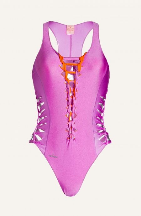 Laserated Lycra One-piece Swimsuit Solid Color Poisson D'Amour - 1