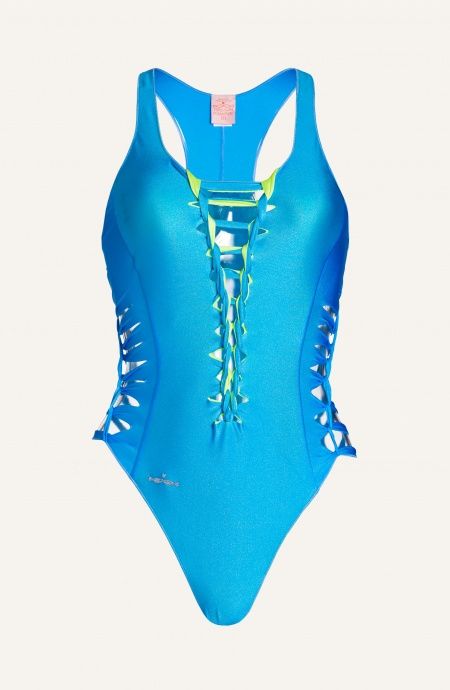 Laserated Lycra One-piece Swimsuit Solid Color Poisson D'Amour - 2