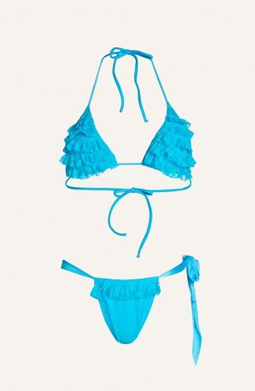 Bikini Triangolo Imbottito Slip Culotte Scorrevole Rouches Pizzo Poisson D'Amour - 6