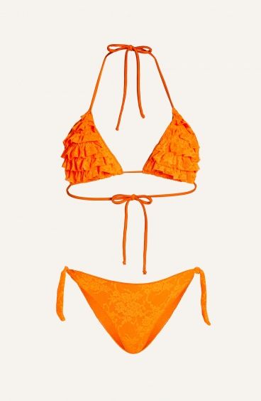 Bikini Triangolo Imbottito Slip Fiocchi Rouches Pizzo Poisson D'Amour - 3