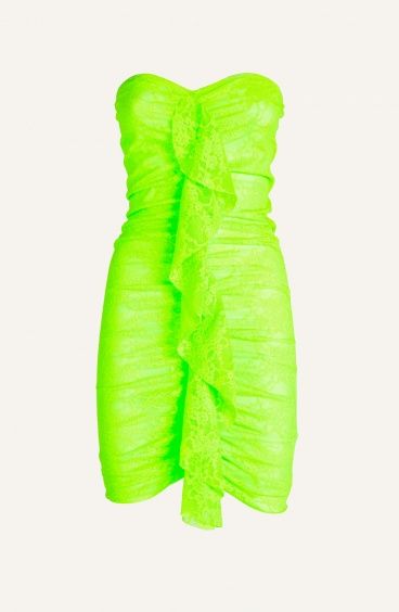 Tubino Off Shoulders Voilant Tinta Unita Pizzo Poisson D'Amour - 5