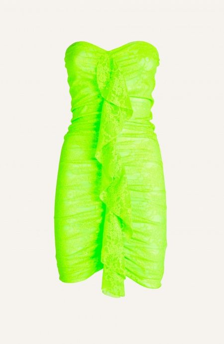 Tubino Off Shoulders Voilant Tinta Unita Pizzo Poisson D'Amour - 5 Tubino Off Shoulders Voilant Tinta Unita Pizzo Poisson D'Amour - 5