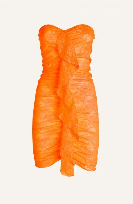 Tubino Off Shoulders Voilant Tinta Unita Pizzo Poisson D'Amour - 6