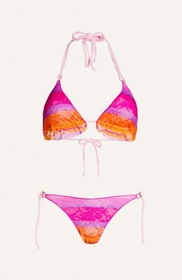 Bikini Triangolo Imbottito Slip Brasiliana Riga Pizzo Poisson D'Amour - 2