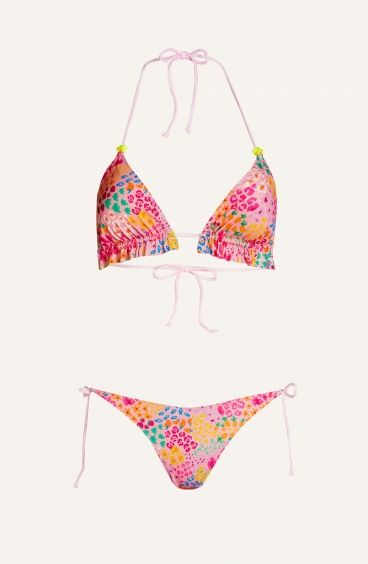 Bikini Triangolo Imbottito Slip Brasiliana Rouches Lurex Stampa Tutti Frutti Poisson D'Amour - 3