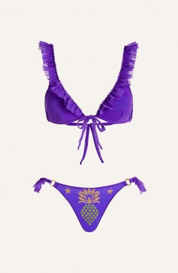 Bikini Triangolo a Vela Con Rouge Slip Small Tulle Stampa Ananas Lurex Pin-Up Stars - 5