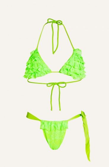 Bikini Triangolo Imbottito Slip Culotte Small Rouches Pizzo Poisson D'Amour - 6