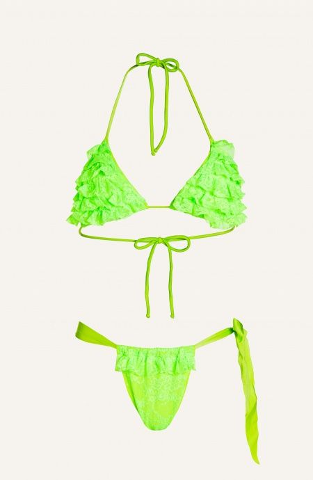 Triangle Bikini Padded Briefs Small Ruffles Lace Poisson D'Amour - 6