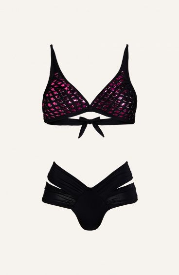 Bikini Brassiere Specchietti Laser Slip Brasiliana Tinta Unita Pin-Up Stars - 3