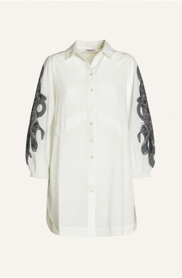 Koi Fish Print Shirt Dress 100% Cotton ABITO CAMICIA KOI FISH POPELINE - 1