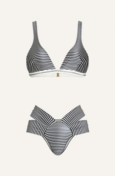 Bikini Brassiere Rhinestone Underbust Medium Briefs Satin With 3D Varnish Effect Laminate BRASS.SOTTOSENO STRASS STRIPES SLIP MEDIO - 1