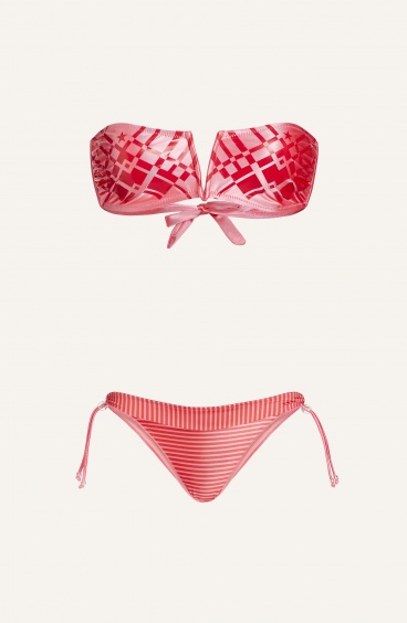 Bikini Bandeau Padded Brazilian Briefs Satin With 3D Patent Leather Effect Laminate FASCIA T UNITA SATIN LAMINA 3D SLIP BRASILIANA - 3