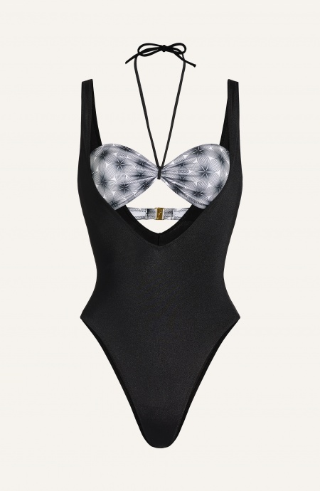 Costume Intero Tinta Unita Con Fascia Stampa Flower Essence Tessuto Lycra Pin-Up Stars - 1