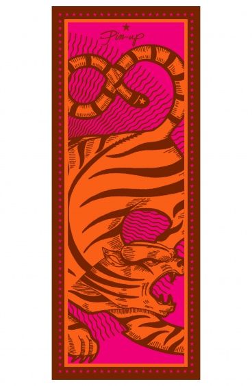 DOUBLE FACE BEACH TOWEL TIGER SUN PRINT AND HERRINGBONE Pin-Up Stars - 1